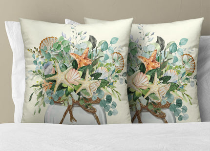Mweet Eucalyptus Leaves Starfish Pillow Covers 18 x 18 Inches Set of 2,Summer Floral Coastal Seasonal Decoration Cushion Cover Pillowcase for Sofa Couch Indoor Outdoor Home Decor