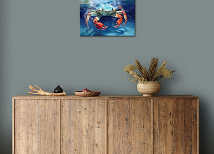 FUNHUA Nautical Wall Decor Blue Crab Canvas Paintings Abstract Modern Marine Artwork Beach Decorations for Living Room Bedroom Bathroom Framed Ready to Hang 12x16 Inches