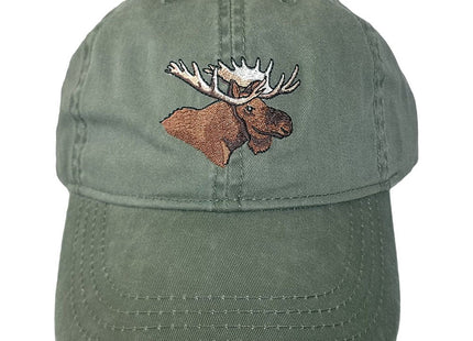 ECO Wear Embroidered Bull Moose Wildlife Baseball Cap, Khaki Green, Adjustable - One Size Fits All