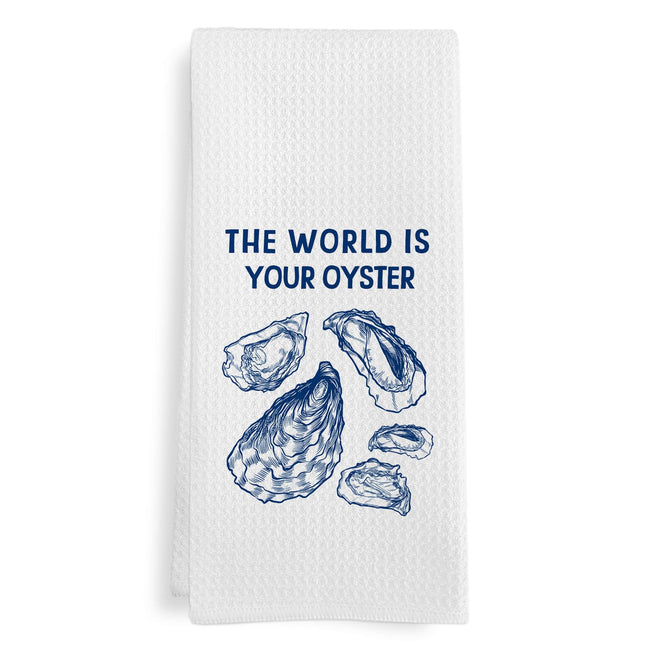 GWFSJYU Oyster Beach Kitchen Towels, The World is Your Oyster Inspirational Dish Tea Towels, Nautical Beach Decorative Hand Towel for Bathroom, Coastal Kitchen Decor, 16x24 Inch