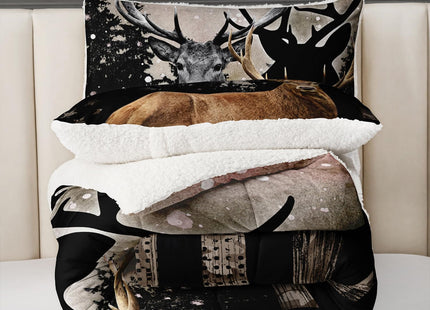 HOSIMA Hunting Camo Deer Bedding Twin Size Fuzzy Comforter Set,American Flag Forest Bedding Sets Hunter Bedroom Decor,Soft and Plush Reversible Micromink and Sherpa Comforter Set with 2 Pillowcases.