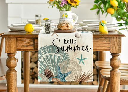 Artoid Mode Conch Starfish Hello Summer Table Runner, Sea Shell Seasonal Kitchen Dining Table Decoration for Home Party Decor 13x60 Inch
