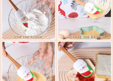 Silicone Spatula, Caliamary 3 Pieces Kitchen Silicone Spatula Set, Christmas Cake Decorating Spatula with Wooden Handle, Snowman Gingerbread Man and Santa Claus Pattern (Snowman)