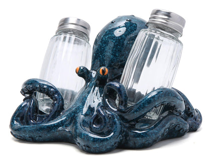 Hodao Octopus Salt and Pepper Shaker Set with Holder, Beach Kitchen Decor
