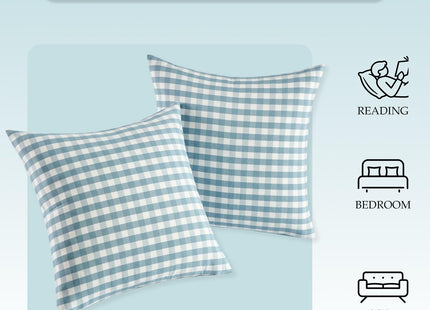 Light Blue Outdoor Gingham Throw Pillow Covers 18x18 Set of 2,Coastal Decor