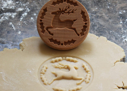 Fun Food Tools, Wood Cookie Stamp, 2.5 Inch (Reindeer and Holly CS-049)