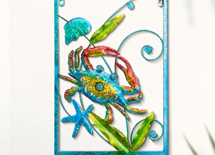 Crab Metal Wall Decor Marine Wall Art Wall Sculpture Crab with Glass Beads