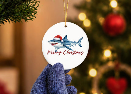 MIBEZE Coastal Beach Shark Christmas Ceramic Ornament Gifts