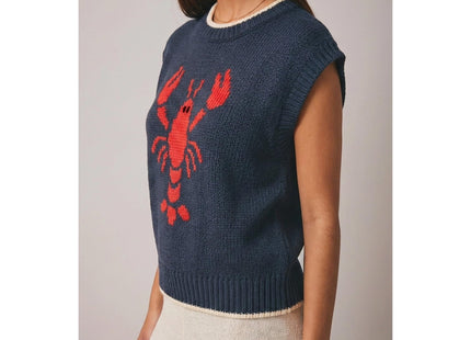 CUBRIDGE Lobster Sweater Vest Women Sweater Tank Sleeveless Knit Vests Navy