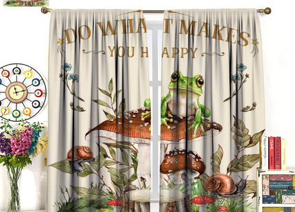 Rustic Mushroom Curtains for Bedroom,Retro White Cartoon Watercolour Nature Forest Plant Leaf Pinecone Simplicity Window Drapes Print for Kids Boys Girls Living Room Kitchen 42x45in（No Blackout）