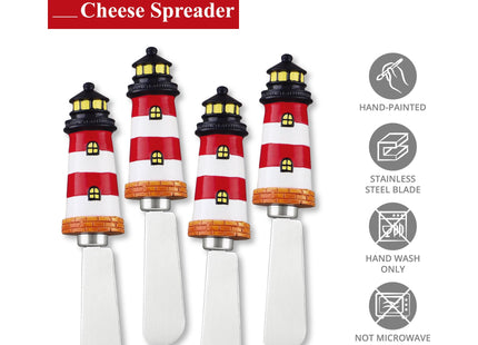 Supreme Housewares Red Lighthouse Cheese Spreaders, Hand-Painted Resin Handles with Stainless Steel Blades for Spreading Cream Cheese, Butter, Jam, or Sandwich, Set of 4