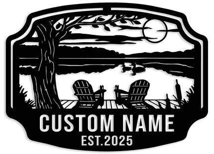 Personalized Lake House Metal Sign, Forest Lake Decor, Custom Lake House Name Sign, Outdoor Camping Plaque, Front Porch Decor,Cabin Sign (Style-6)