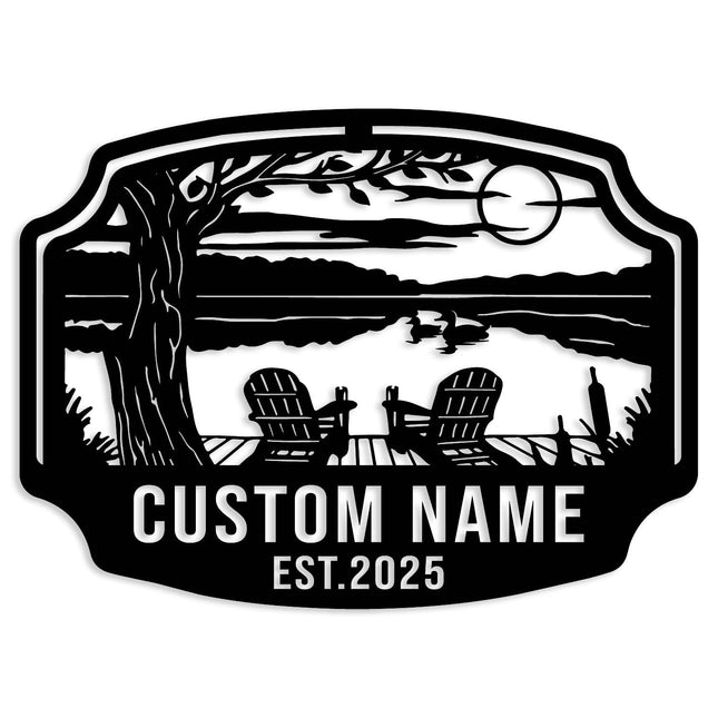 Personalized Lake House Metal Sign, Forest Lake Decor, Custom Lake House Name Sign, Outdoor Camping Plaque, Front Porch Decor,Cabin Sign (Style-6)