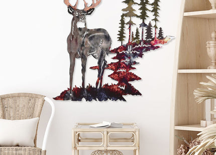 Moxweyeni Metal Deer Wall Art Forest Trees Rustic Hunting,Bright Color