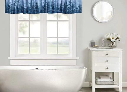 ZhiRain Blue Forest Valance Curtain Coniferous Trees Silhouette Nature Landscape Rod Pocket Valance Window Treatments 1 Panel Short Curtains for Kitchen Farmhouse Living Room Decor 54 x 18 in