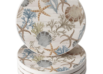 Thirstystone Starfish & Shells 4 Pack Round Absorbent Stone Coasters
