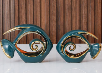 Green Gold Ceramic Fish Figurines - Coastal Home Decor, Modern Ocean Centerpieces for Living Room, Dining Area, Bathroom, Office, Coffee Table, Beach House, Nautical, Seaside, Entrance, Shelf Display