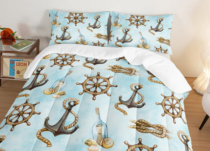 HOSIMA Nautical Comforter Set Twin,Blue Ocean Themed Bedding Sailboat and Anchor Print Kids Bedding Set for Boys Adult Kids Girls,Navy Blue Comforter Twin Size with 2 Pillow Shams.