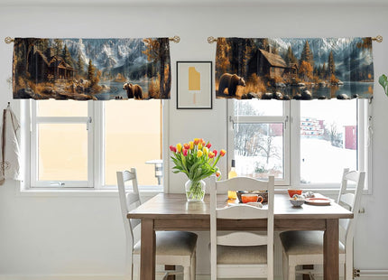 Bear Curtain Valance for Windows 2 Pack Lodge Cabin Rustic Farmhouse Wild Animal Rod Pocket Printed Curtain Valances Short Tier Curtains for Kitchen Living Room Bathroom Bedroom 54 x 18 Inch