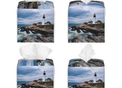 Lighthouse Beach Sky Square Tissue Boxes 5.2"x5.2"x5.2", Decor for Bathroom Countertop Home Office