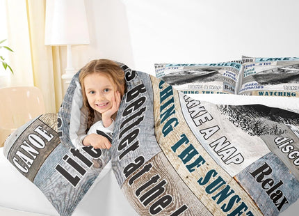 Manfei Lake House Theme Kids Comforter Set Twin Size,Boating Fishing Happy Camping Bedding Set,Girls Boys Adults Room Decor,Old Wooden Board Down Comforter,Rustic Farmhouse Duvet Insert,1 Pillowcase
