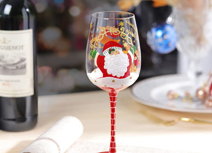 NymphFable Santa Reindeer Hand-Painted Wine Glass Christmas Gift, 15 oz