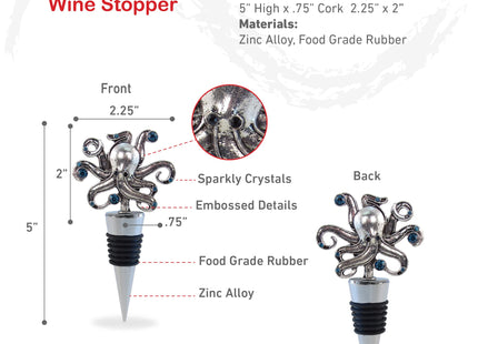 Cheers Octopus Metal Wine Stopper - Elegant Vacuum Seal Reusable Animal Ocean Life Wine Bottle Stopper Airtight Leak Proof Bottle Topper Cork Plug, Cute Home Decor & Bar Tool Accessory Unique Gift