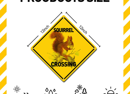 BTHUKO Squirrel Crossing Aluminum Sign 12" X 12"
