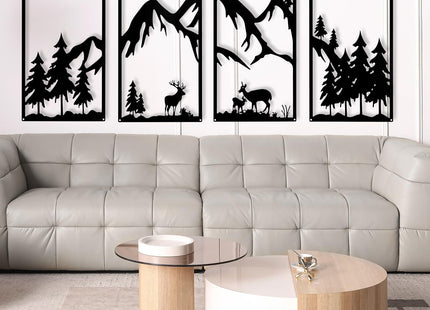 Bdor Mountain Metal Wall Art 4 Panel Deer Forest Rustic Home Wall Decor