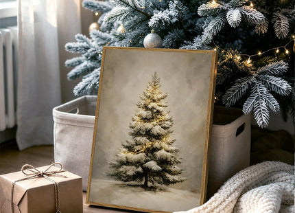 VIYYIEA Vintage Framed Christmas Wall Art, Snowy Pine Tree Winter Print