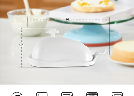 Butter Dish with Lid for Countertop, Cute Whale Design, Ceramic Butter Dish with Handle, Funny Kitchen Decor, Ideal Gifts for Housewarming,Wedding, White