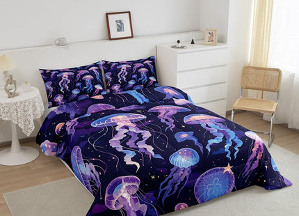 Feelyou Jellyfish Comforter Set Full Bright Purple Comforter for Boys Girls Teens Ocean Bedding Set Breathable Sea Creature Underwater World Duvet Set Room Decor Aquatic Animal Quilt Set