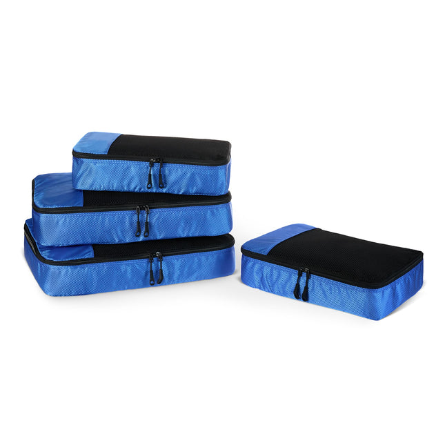 Amazon Essentials 4-Piece Packing Cubes Travel Accessories Set, Space-Saving Luggage Organizer with Double Zipper, Mesh Top, 2 Medium/2 Large, Blue (Previously Amazon Basics)