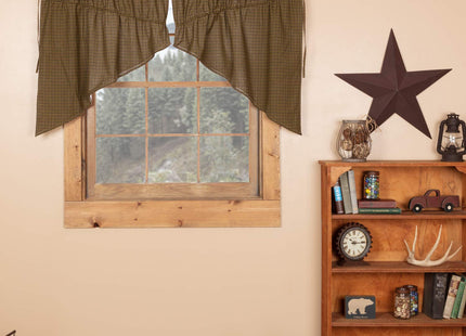 Tea Cabin Rustic 36"x36"x18" Green Plaid Prairie Swag Pair Rod Pocket Cotton Drawstring Ties Kitchen Window Curtains