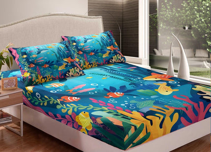 Feelyou Ocean Bed Sheets Set Twin, Beach Sheet Set for Kids Life Sea Sheets with Deep Pocket Fitted Sheet Coastal Bedding Set Soft Bed Set 3Pcs