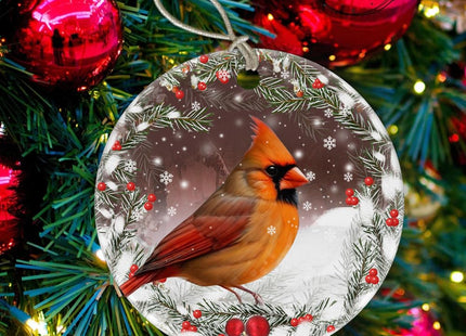 Oldchi Female Cardinal Lovers Ceramic Christmas Ornament, Ornaments for Christmas Tree - Hanging Decoration, Cardinal Lovers Gift, Christmas Ornament Idea for Farmer
