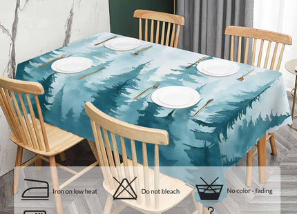 Beabes Foggy Forest Rectangle Tablecloth 52x70 Inch Pine Tree Forest Blue Dining Table Cloth Table Cover for Home Kitchen Restaurant Party Buffet Picnic, 4-6 Seats