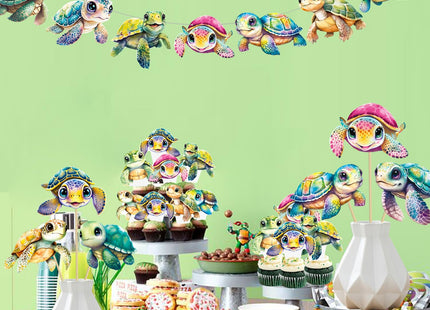 Sea Turtle Party Decorations 18 Piece Turtle Birthday Centerpiece Sticks Double-Sided Turtle Theme Party Table Decor Sea Turtle Table Toppers for Ocean Under the Sea Baby Shower Supplies