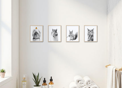 OFJE Funny Squirrel Wall Art Decor Prints Set of 4, Funny Squirrel Posters Pictures Wall Decor for Bathroom Washroom Restroom, 8x10 Unframed