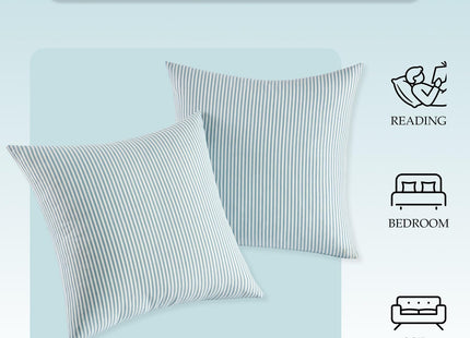Coastal Decor Light Blue Striped Outdoor Throw Pillow Covers 20x20 Set of 2