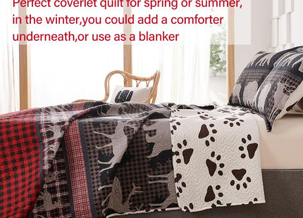Ycosy Rustic Quilt Bedding Set King Size Bedspread Coverlet Plaid Lodge Cabin Bedding Patchwork Country Quilts Brown Bear Lightweight Reversible Quilts Foreat King Bed Set with 2 Pillow Shams