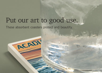 Lantern Press Acadia National Park, Maine, Mount Desert Island (Absorbent Ceramic Coasters Set of 4 Matching Images, Cork Back, Kitchen Table Decor)