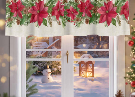 Merry Christmas Red Poinsettia Kitchen Curtain Valance, Window Curtain Valance Rod Pocket, 1 Panel Small Valances Window Treatment for Bathroom Living Room Cafe (54x18in Green Pine Tree Leaves)