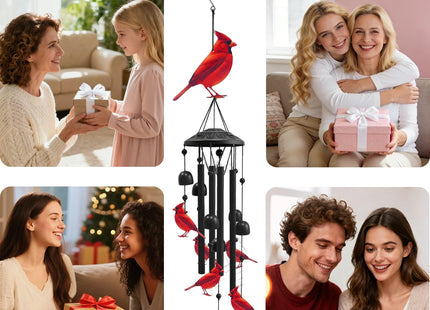 AVEKI Metal Cardinal Wind Chimes for Outside, Cardinal Gifts for Women Mother's Day Birthday Christmas, Black Wind Chime with 7 Cardinal Birds, Outdoor Windchimes Decor for Garden Patio (Red Cardinal)