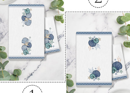 COWEB Coastal Beach Kitchen Towels Set of 2, Ocean Seashell Hand Towels for Bathroom, Coastal Dish Towels for Kitchen, Beach Bathroom Kitchen Decor, Nautical Kitchen Dish Hand Towels, 16x24 Inches