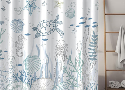 TYLCLTX Blue Ocean Shower Curtain Beachy Turtle Seashe Shower Curtain for Bathroom Nautical Coastal Printing Waterproof Fabric Bathroom Decor 72x72inch