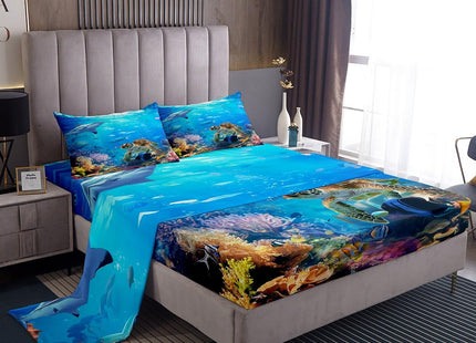 Erosebridal Sea Turtle Sheet Set Twin Size, Shark Bed Sheets, Ocean Animals Fishes Fitted Sheet, Tortoise Rainbow Coral Bed Sheets, Home Textiles Bed Cover for Teens Boys Girls