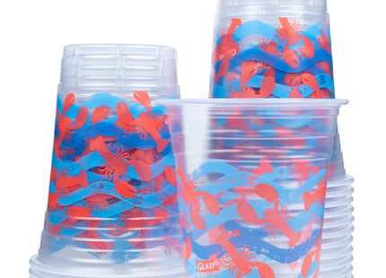 Glad Everyday Clear Plastic Cups, Lobster Waves, 16 Oz, 20 Count