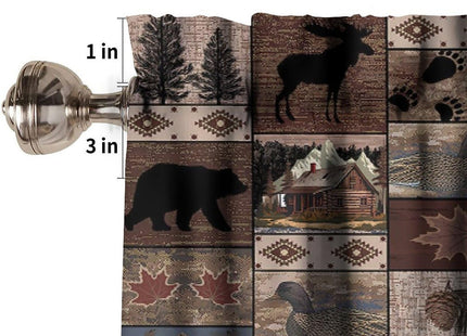 Retro Rustic Style Valance, Vintage Moose Deer Bear Leaf Tree Country Style Farmhouse Cottage Cabin Window Curtain Valance for Living Room Kitchen Study Room Home Decro, One Panel 54x18in