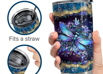 SANDJEST Dragonfly Tumbler 20oz Stainless Steel Insulated Coffee Travel Mug Cup Dragonfly Gifts for Women Girls on Birthday Christmas Mothers Day